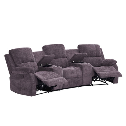 Nova 3-Seater Recliner Sofa – Manual Recliners with USB Ports, Cupholders & Hidden Storage | Chenille Comfort