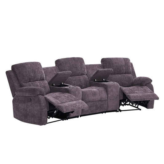 Nova 3-Seater Recliner Sofa – Manual Recliners with USB Ports, Cupholders & Hidden Storage | Chenille Comfort