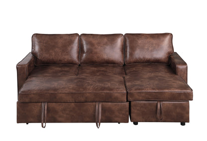 Moxy 3-Seater L-Shaped Sectional Sofa Bed with Pull-Out Sleeper & Reversible Storage Chaise – Premium Faux Leather Corner Couch for Small Spaces (Rich Brown & Charcoal Black)