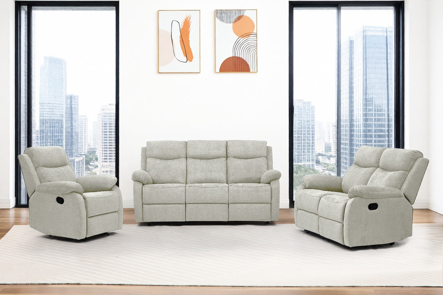 Dexter 3 Piece Recliner Sofa Set 1 2 3 Seater Fabric Manual Settee 3 Colours