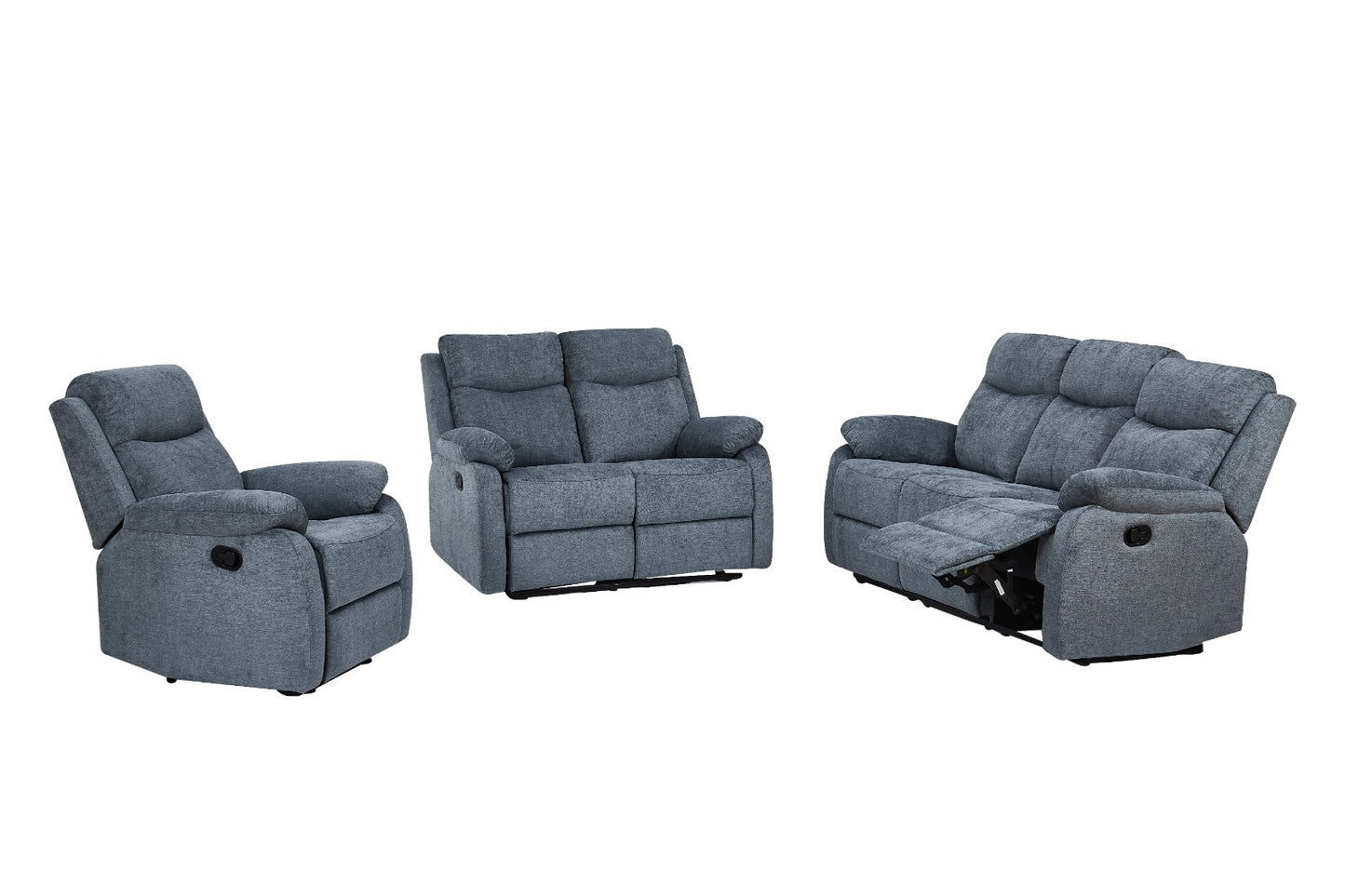 Dexter 3 Piece Recliner Sofa Set 1 2 3 Seater Fabric Manual Settee 3 Colours