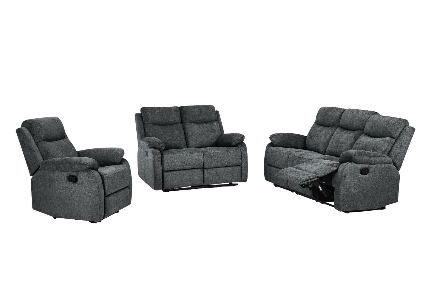 Dexter 3 Piece Recliner Sofa Set 1 2 3 Seater Fabric Manual Settee 3 Colours