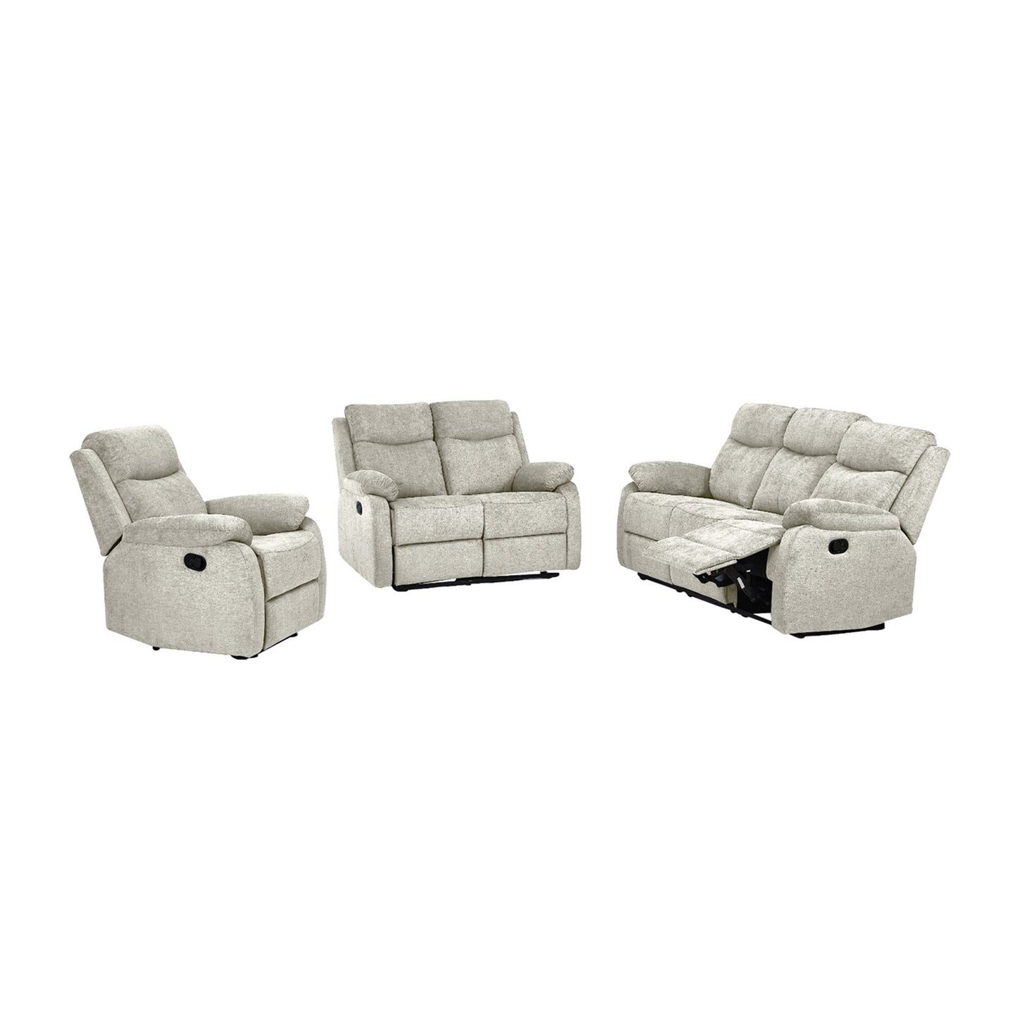 Dexter 3 Piece Recliner Sofa Set 1 2 3 Seater Fabric Manual Settee 3 Colours