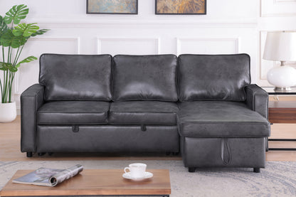 Moxy 3-Seater L-Shaped Sectional Sofa Bed with Pull-Out Sleeper & Reversible Storage Chaise – Premium Faux Leather Corner Couch for Small Spaces (Rich Brown & Charcoal Black)