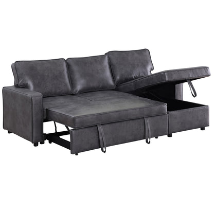 Moxy 3-Seater L-Shaped Sectional Sofa Bed with Pull-Out Sleeper & Reversible Storage Chaise – Premium Faux Leather Corner Couch for Small Spaces (Rich Brown & Charcoal Black)