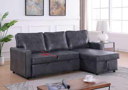 Moxy 3-Seater L-Shaped Sectional Sofa Bed with Pull-Out Sleeper & Reversible Storage Chaise – Premium Faux Leather Corner Couch for Small Spaces (Rich Brown & Charcoal Black)