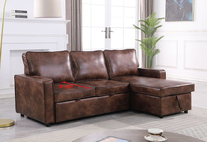 Moxy 3-Seater L-Shaped Sectional Sofa Bed with Pull-Out Sleeper & Reversible Storage Chaise – Premium Faux Leather Corner Couch for Small Spaces (Rich Brown & Charcoal Black)