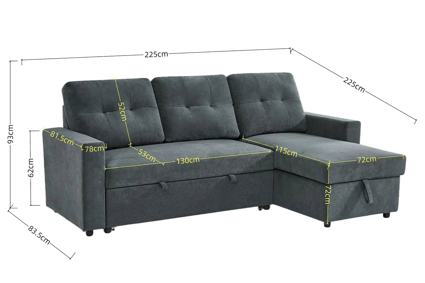 Reegan L-Shaped Corner Sofa Bed with Hidden Storage & Reversible Chaise – Grey or Brown