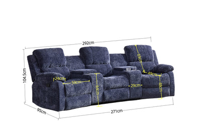 Nova 3-Seater Recliner Sofa – Manual Recliners | USB Ports | Cupholders | Hidden Storage