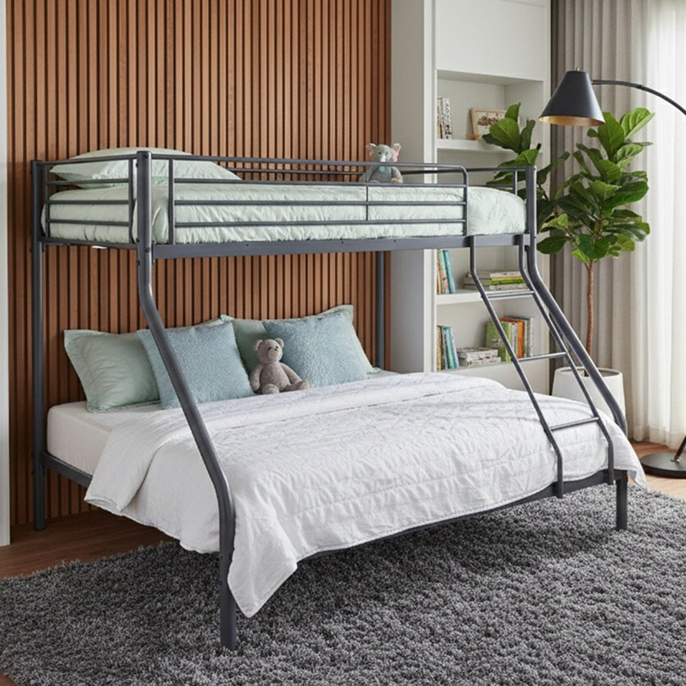 Palmdale Graphite Grey Metal Bunk Bed Single over Double with Guardrail and Angled Ladder