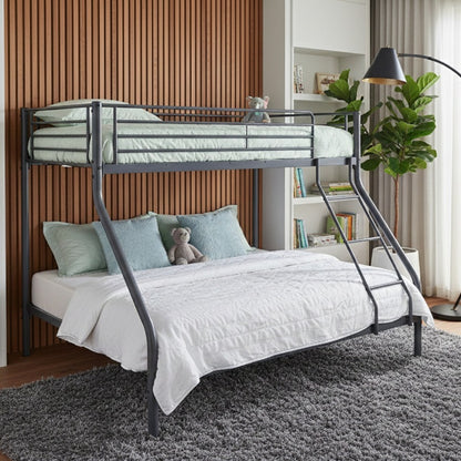 Palmdale Graphite Grey Metal Bunk Bed Single over Double with Guardrail and Angled Ladder