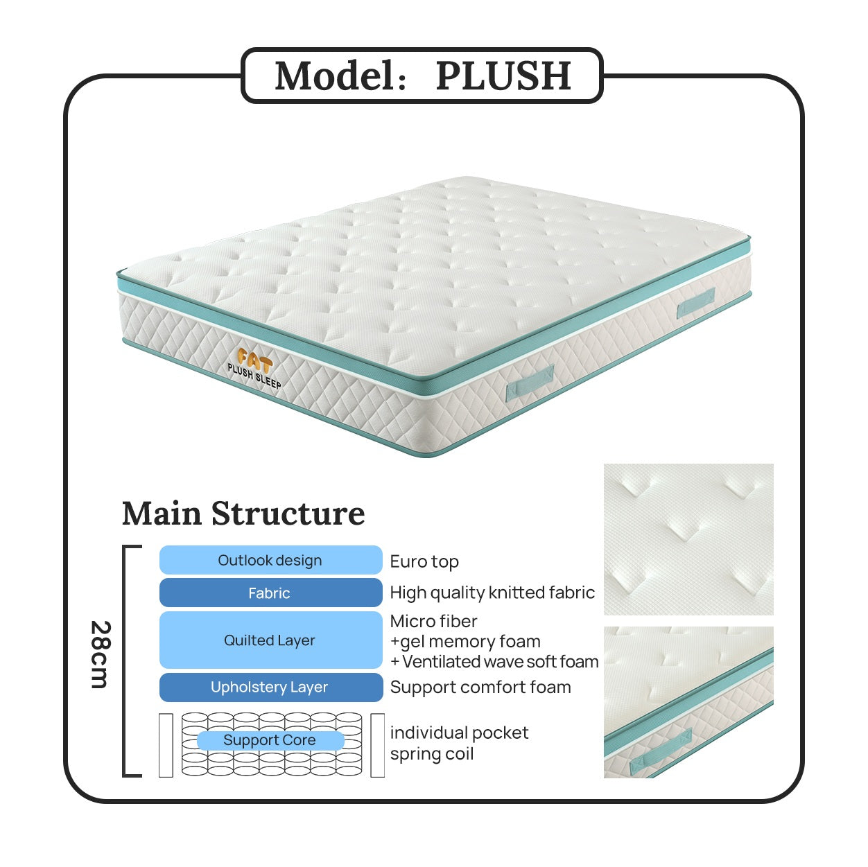 PLUSH 28cm Pocket Spring Mattress with Cooling Gel Memory Foam – Luxury Comfort