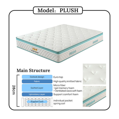 PLUSH 28cm Pocket Spring Mattress with Cooling Gel Memory Foam – Luxury Comfort
