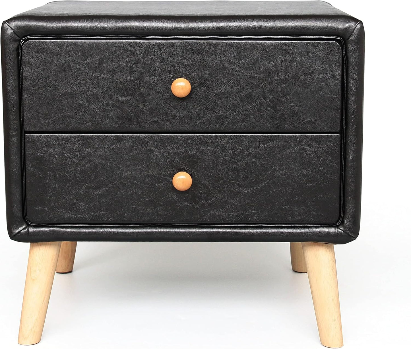 Modern Bedside Table with 2 Storage Drawers | PU Leather & Wood Nightstand