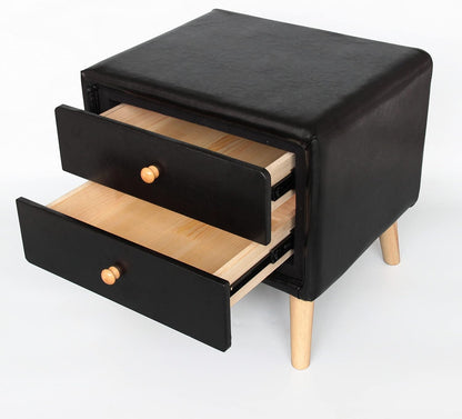 Modern Bedside Table with 2 Storage Drawers | PU Leather & Wood Nightstand