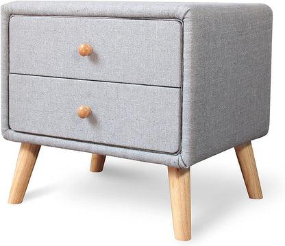 Modern Bedside Table with 2 Storage Drawers | PU Leather & Wood Nightstand