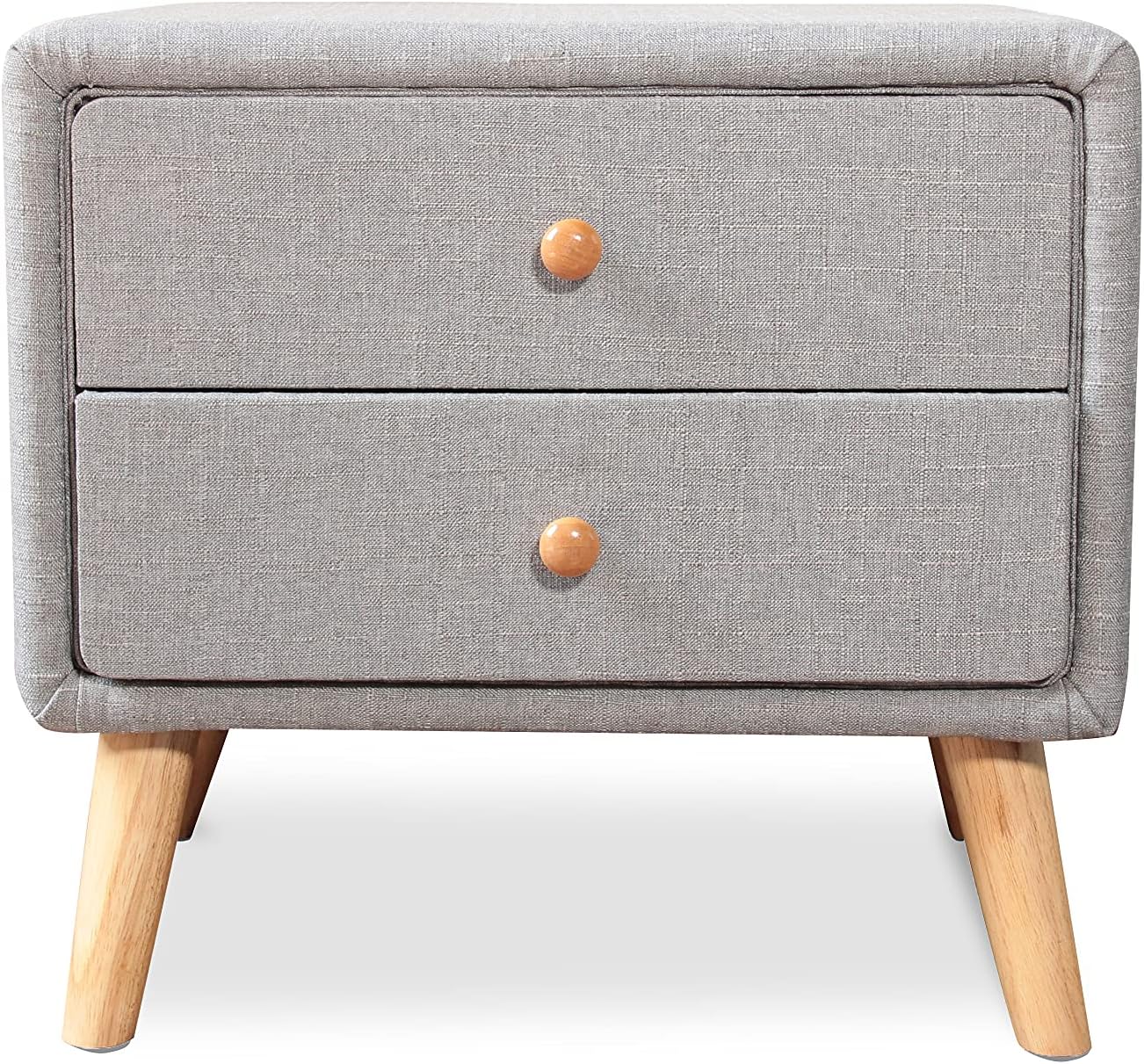 Modern Bedside Table with 2 Storage Drawers | PU Leather & Wood Nightstand