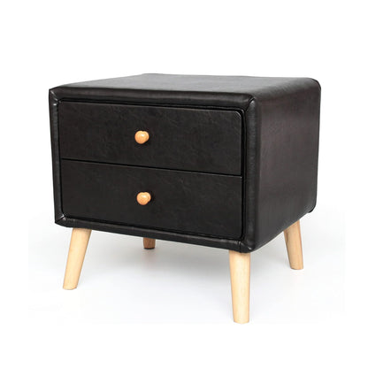 Modern Bedside Table with 2 Storage Drawers | PU Leather & Wood Nightstand