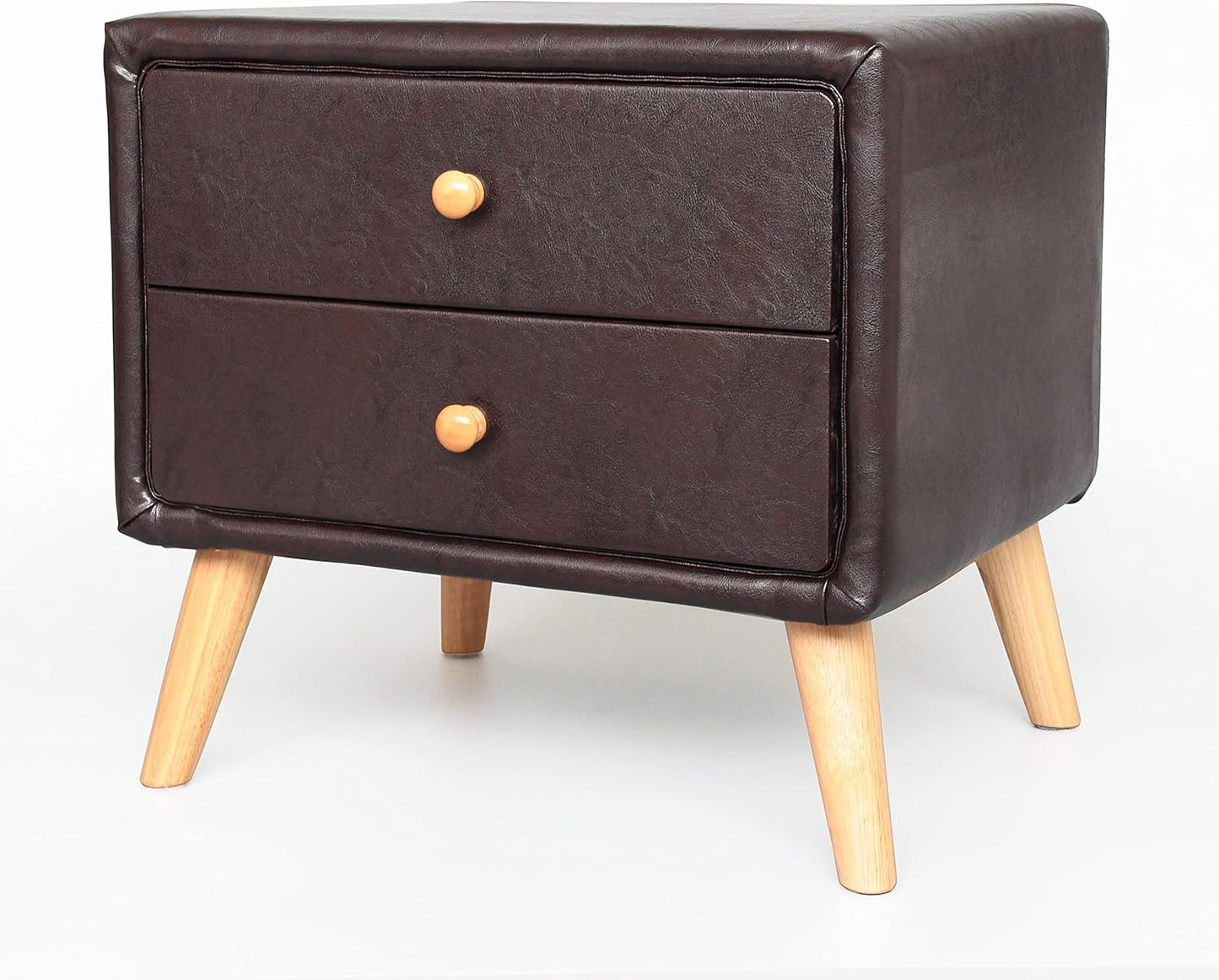 Modern Bedside Table with 2 Storage Drawers | PU Leather & Wood Nightstand