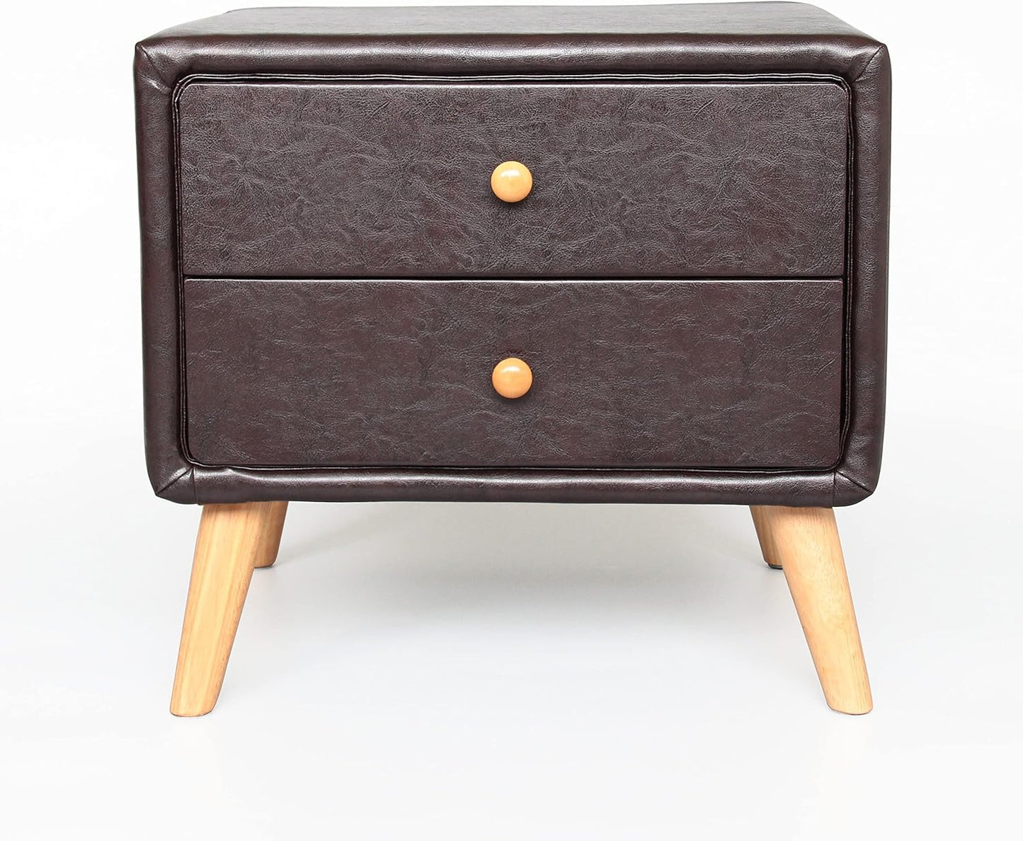 Modern Bedside Table with 2 Storage Drawers | PU Leather & Wood Nightstand
