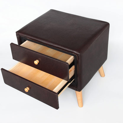 Modern Bedside Table with 2 Storage Drawers | PU Leather & Wood Nightstand