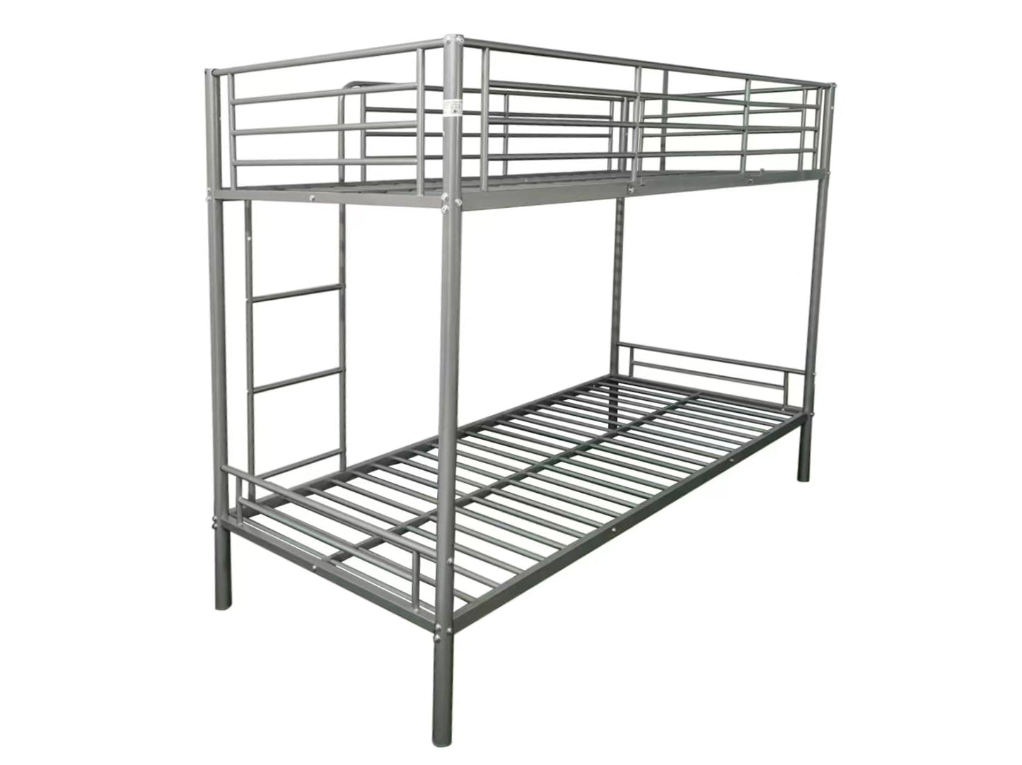 Torquay Metal Bunk Bed Frame - Strong, High Guardrail - Silver (Mattresses Available)