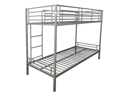 Torquay Metal Bunk Bed Frame - Strong, High Guardrail - Silver (Mattresses Available)