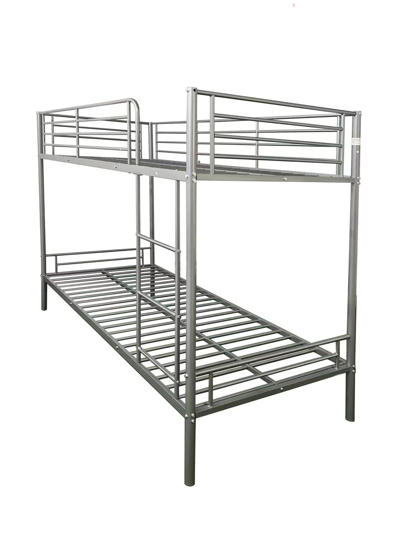 Torquay Metal Bunk Bed Frame - Strong, High Guardrail - Silver (Mattresses Available)