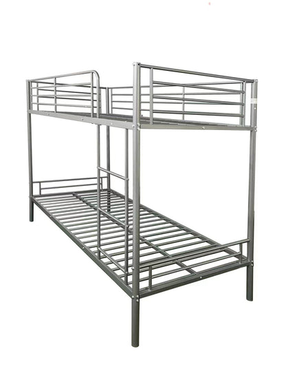 Torquay Metal Bunk Bed Frame - Strong, High Guardrail - Silver (Mattresses Available)