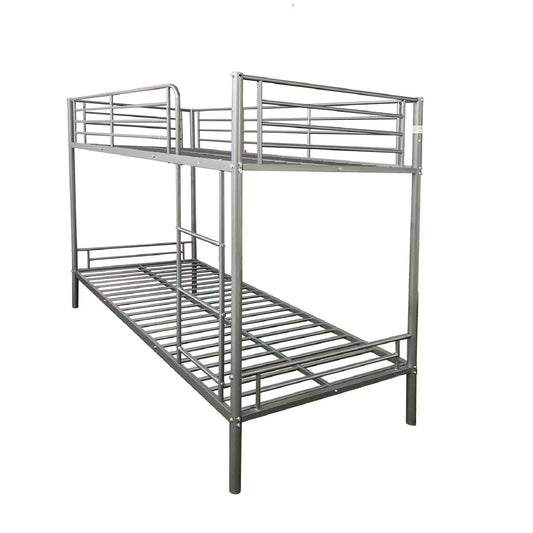 Torquay Metal Bunk Bed Frame - Strong, High Guardrail - Silver (Mattresses Available)