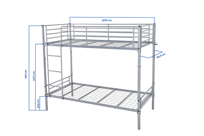 Lynton Metal Bunk Bed with Mesh Base | Split into 2 Singles | Silver Frame 3FT