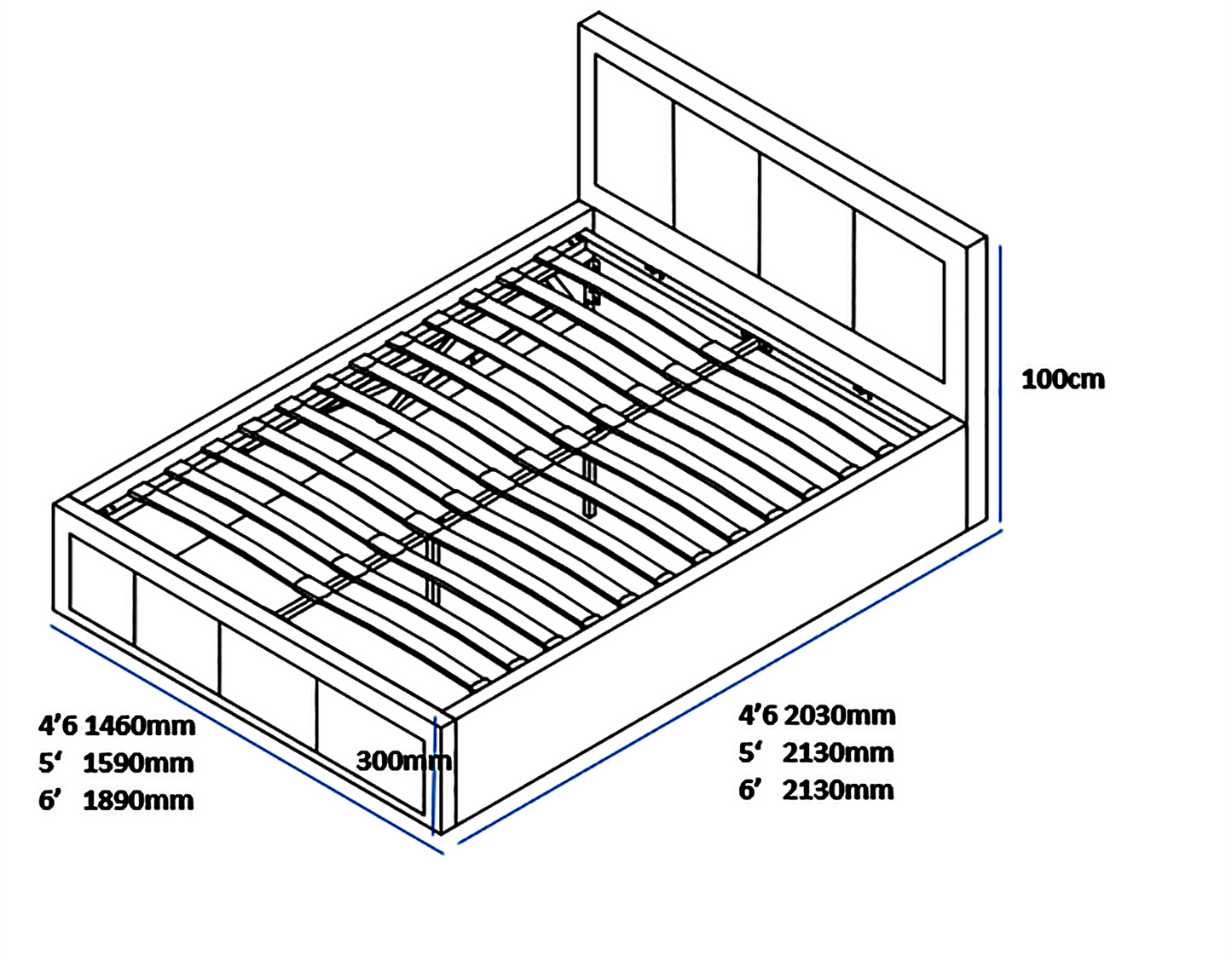 Yate Ottoman Gas Lift Storage Bed (Various Sizes)