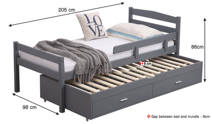 Captain Wooden Bed with Trundle, Storage Drawers and Safety Guard Rail