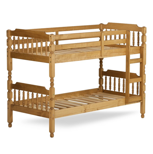Colonial Waxed Pine Wooden Bunk Bed Frame – Small Single & Single – Splittable