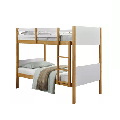 Diablo Solid Wooden Bunk Bed White & Oak Modern Rubberwood Sleeper