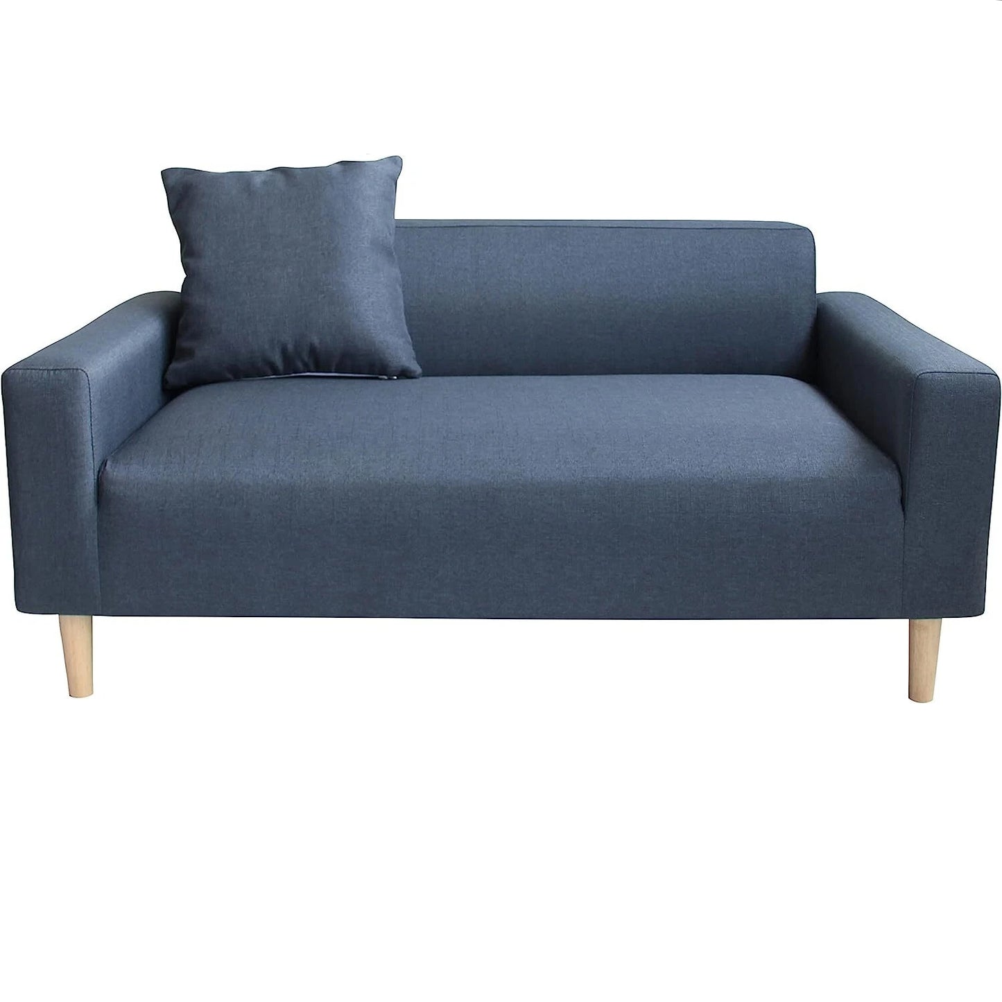 Compact Grey 2-Seater Sofa – Foldable Delivery, Wooden Legs & Linen-Style Fabric