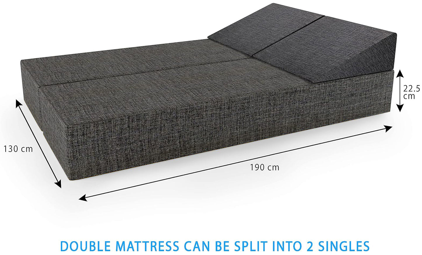 Double Floor Futon Stacking Mattress in Grey - Can Split into 2 Singles