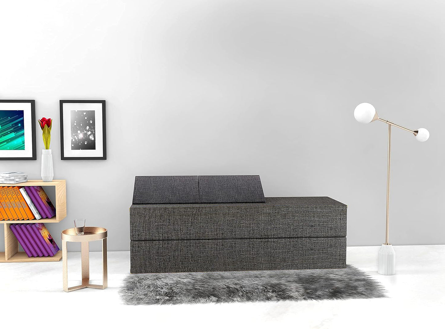 Double Floor Futon Stacking Mattress in Grey - Can Split into 2 Singles