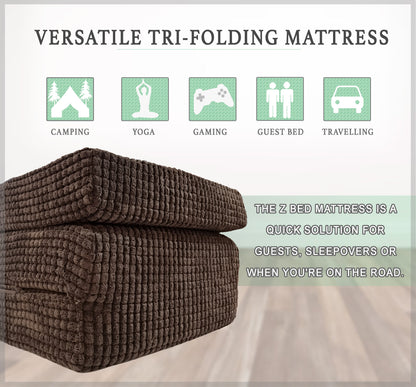 Tri-Folding Futon Mattress with Soft Jumbo Cord Cover and Matching Cushion