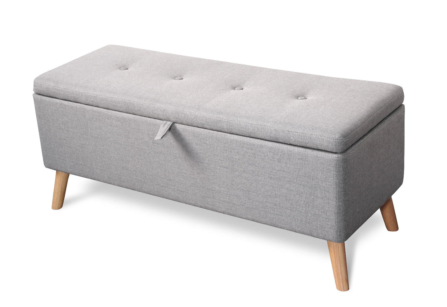 Grey Ottoman Storage Bench with Wooden Legs – Stylish Seating & Hidden Storage