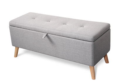 Grey Ottoman Storage Bench with Wooden Legs – Stylish Seating & Hidden Storage
