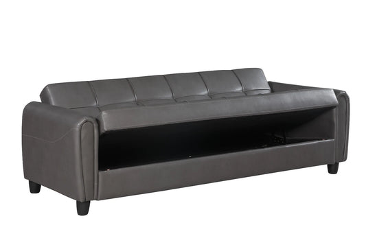 Zinc 3 Seater Faux Leather Sofa Bed with Hidden Storage In PU Leather