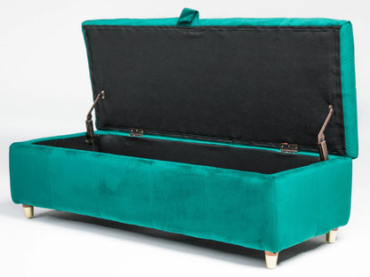 Coco Velvet Ottoman Storage Bench –  Padded Seat with Gold Legs & Hidden Storage