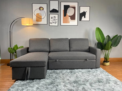 Reegan L Shaped Corner Sofa Bed in Grey, with Hidden Storage & Reversible Chaise