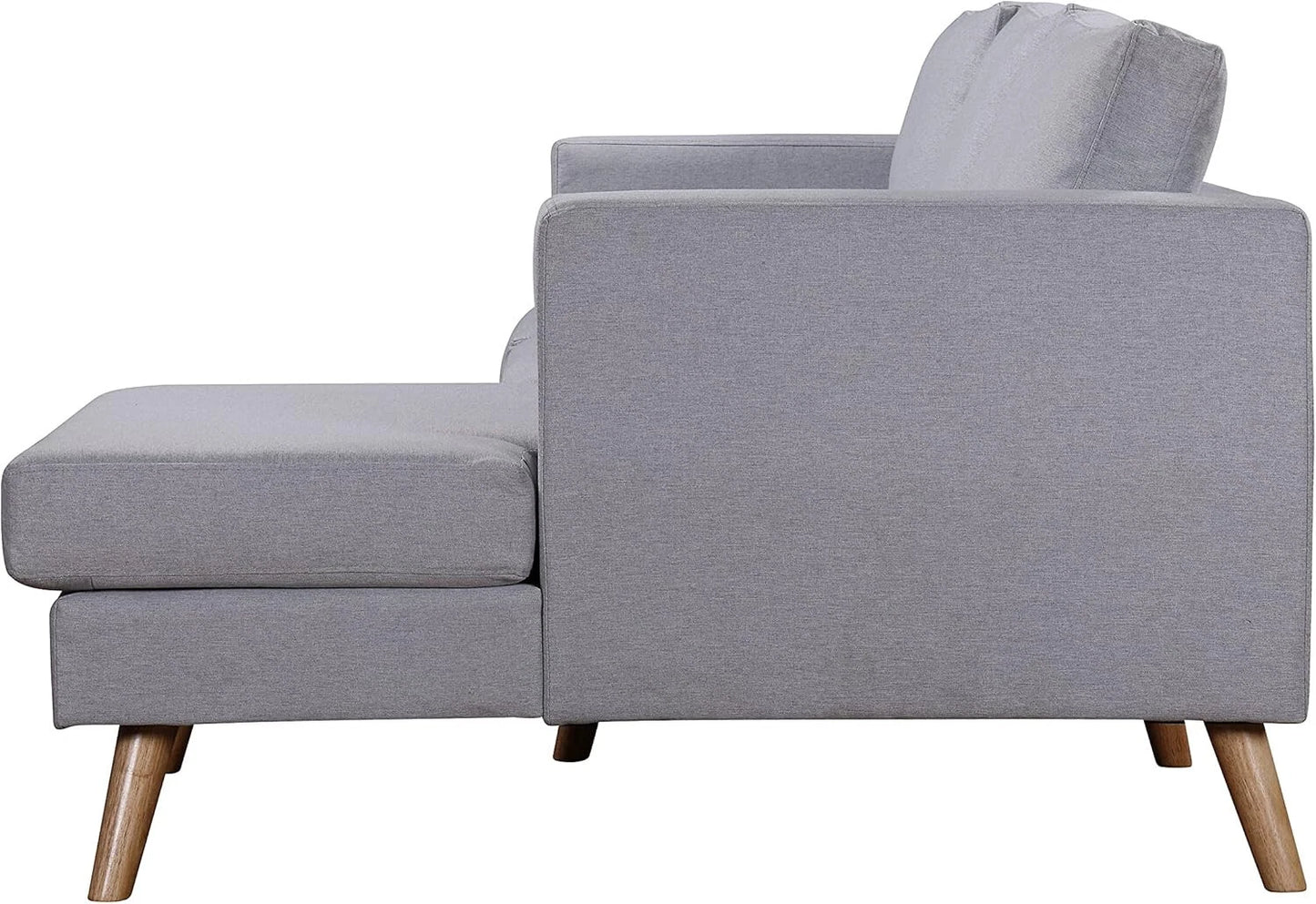 Ewan Grey L-Shaped 3-Seater Sofa with Right-Hand Chaise – Linen Fabric & Wooden Legs