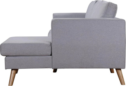 Ewan Grey L-Shaped 3-Seater Sofa with Right-Hand Chaise – Linen Fabric & Wooden Legs