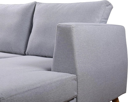 Ewan Grey L-Shaped 3-Seater Sofa with Right-Hand Chaise – Linen Fabric & Wooden Legs