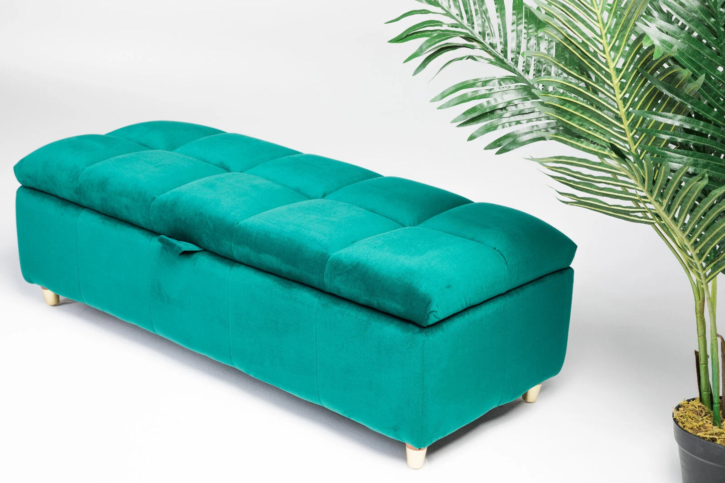 Coco Velvet Ottoman Storage Bench –  Padded Seat with Gold Legs & Hidden Storage