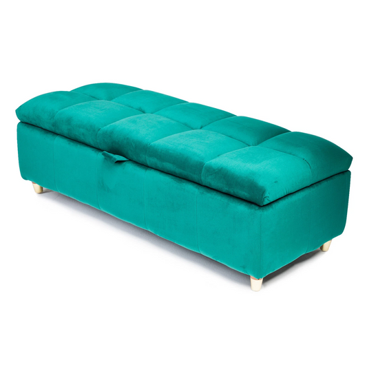 Coco Velvet Ottoman Storage Bench –  Padded Seat with Gold Legs & Hidden Storage