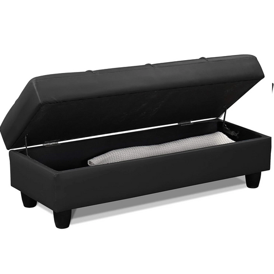 Zinc PU Leather Ottoman Storage Bench – Padded Seat with Flip Lid –Grey or Black